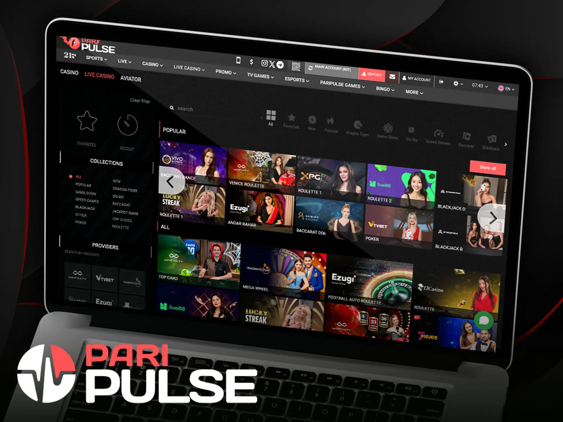 Play popular live casino games on PariPulse.