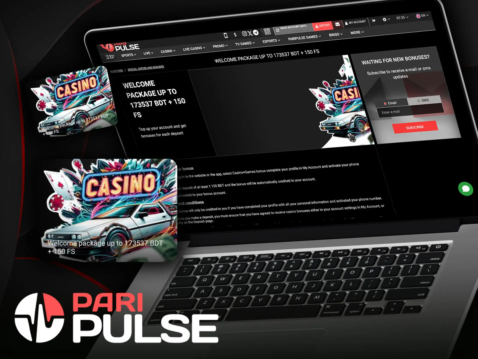 Get a welcome bonus of up to 175,000 BDT and 150 FS on the PariPulse platform.
